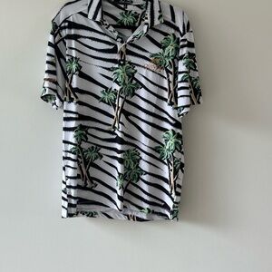 Bad Birdie Quivera Striped Palm Tree Polo Shirt